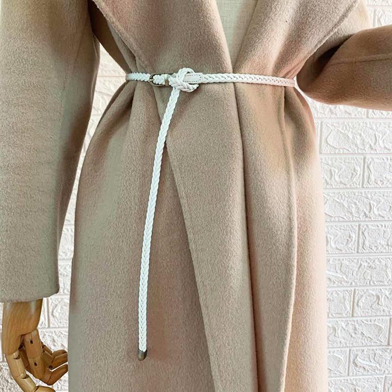 

New No Drill Woven Waist Belt Ladies Pin Buckle Retro Casual Versatile Slim Strap Female Cord Decor Dresses Lightweight 102cm белый