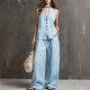 Spot 1116 New European and American Sleeveless Vest Vest Wide-leg Pants Cotton and Linen Two-piece Set for Women