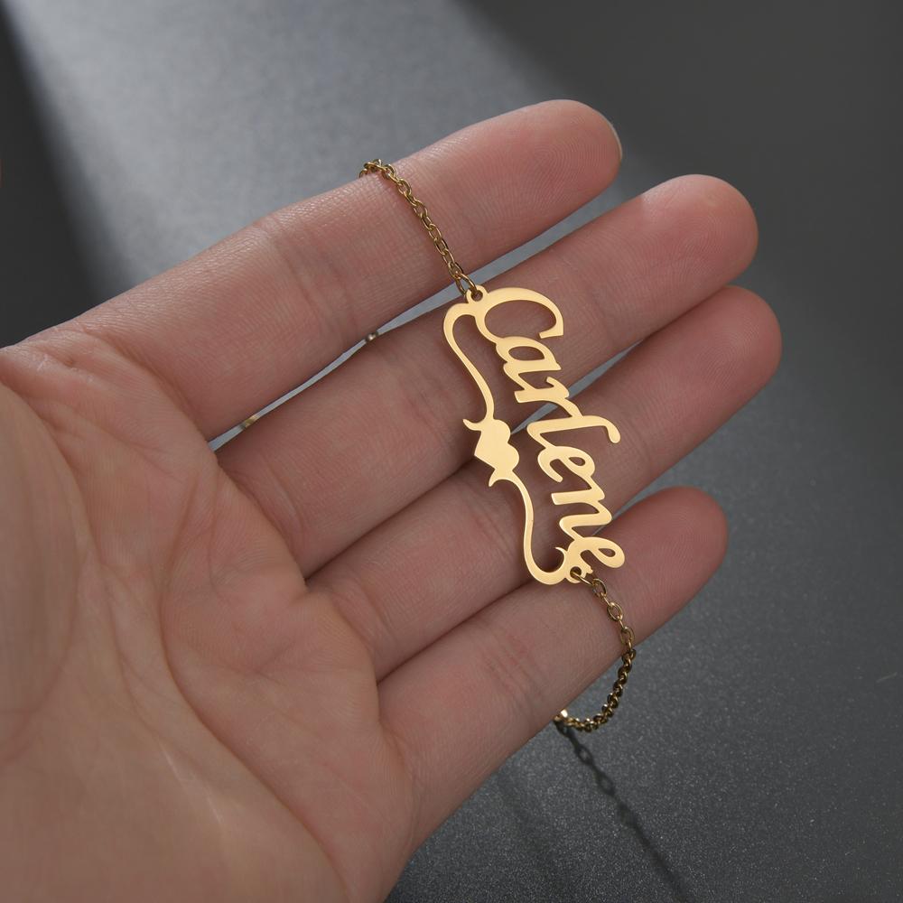 Atoztide Personalized Custom Name Star Heart Bracelet Thick Chain for Women Stainless Steel Bangle Birthday Jewelry Gift 
