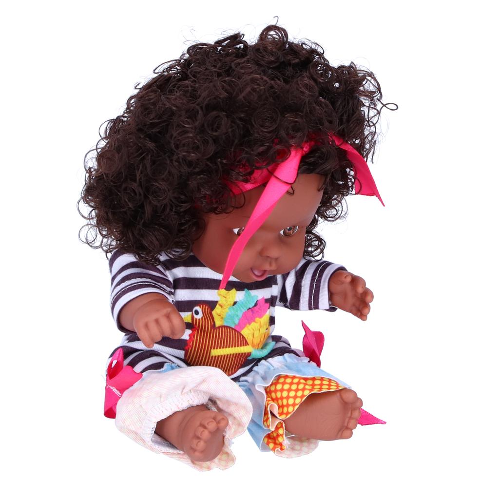 25cm / 9.8in African Girl Dolls Lifelike Baby Play Doll Children Kids Toddler Toy Birthday
