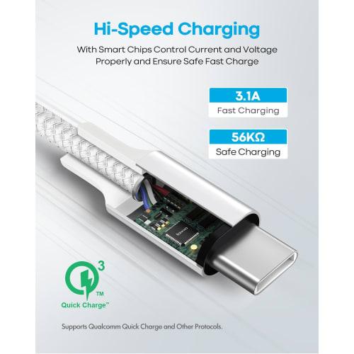 Kabel USB typu C Bílý [3m sada 2 ks] Baiwwa USB-A až USB-C kabel pro rychlé nabíjení Kabel typu C Vysokorychlostní ??Přenos dat iPhone 16 15 Pro Plus, Galaxy