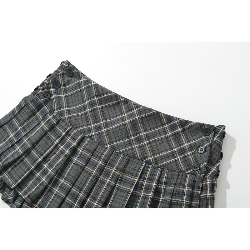 Kaslead New Arrival Women's Clothing Fashion Style Fashion All-Match Casual Gingham Adjustable Pleated Skirt