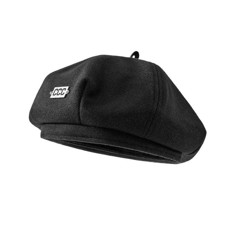 Beret Female Autumn and Winter Big Head Circumference Showing Face Small Iron Standard Painter Hat Black Versatile Retro Hat