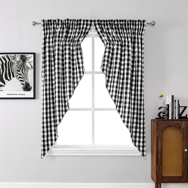 

Finished Curtains Plaid Curtains American Country Plaid Kitchen Curtains Triangular Curtains 91*160