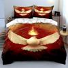White Dove with Flame on Red Background Bedding set (1 duvet cover, 2 pillowcases, duvet not included)