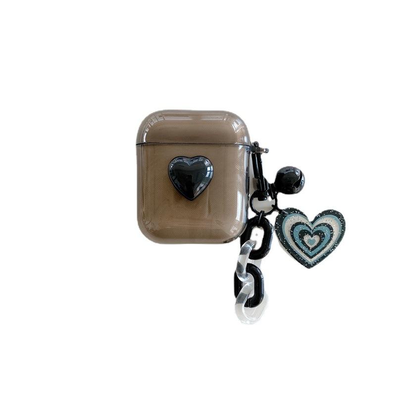Korean style INS transparent black heart suitable for AirPods Pro 1 protective case 1st and 3rd generation Apple Bluetooth earphone case for women