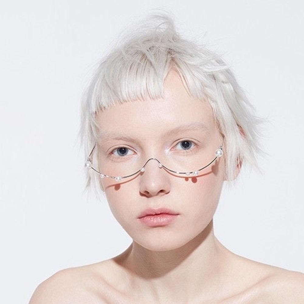 

Stonefans Imitation Pearl Glasses Frame for Women No Lens Eye Decoration Exquisite Eyeglasses Y2k Metal Face Jewelry Collapsible Gold