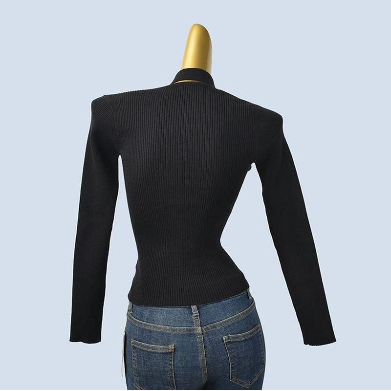 Classy Stylish Chic Short Bottoming Shirt Silm Women's Autumn and Winter Long Sleeves Knitted All-Matching V-neck Halter Tops