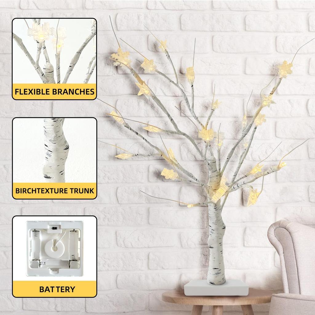 2-Pack Lighted Christmas Halloween Fall Tree Decorations Indoor, 2ft Birch Tree with LED Lights, Small Tabletop Christmas Tree with Lights, Warm