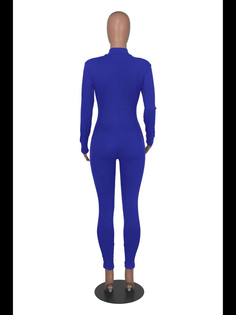 2022 Autumn European and American Pit Stripe Zipper Sports Jumpsuit