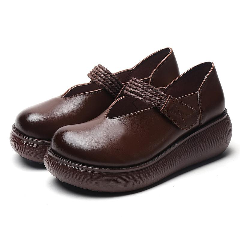 Fashion GKTINOO Genuine Leather Flat Platform Shoes For Women Retro Thick Heel Wedges Handmade Casual Shoes Leisure Ladies Platform Shoe