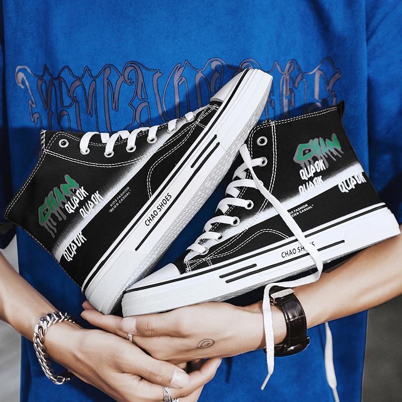 Spring 22 Youth Casual Skateboard Shoes High Top Canvas Shoes Student Youth Sports Shoes 39