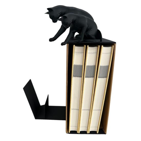 Cat Bookend Stand Matte Black Cat Paw Design Bookend Stable Non-Slip