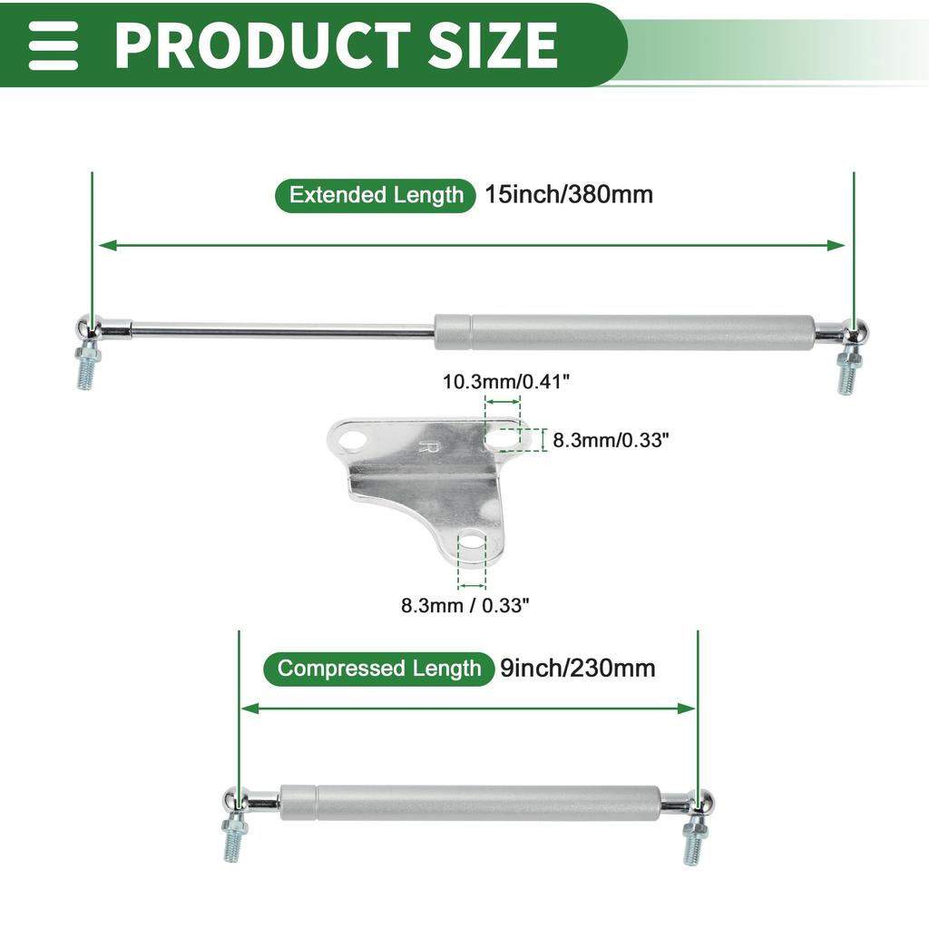 Motoforti Universal Dinner Car Lid Lift Support Strut Gas Springs 15"/380mm 55lbs/245N/25kg Silver Tone, 2 Pieces