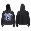 Sweat à capuche imprimé Ange Saint Michel Hommes Femmes Streetwear Américain Sweat-shirt à enfiler délavé Coupe décontractée ample