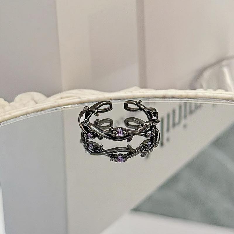 Minimalist Dark Personality Double-Layer Single-Diamond Zir*****Pen Ring Trendy Cool Niche High-End Punk Exquisite Ring Woman Adjustable opening