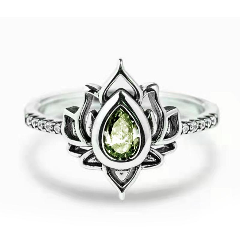 Aesthetic Lotus Flower Rings with Water Drop CZ Exquisite Women Finger-rings Fancy Anniversary Gift New Trendy Jewelry