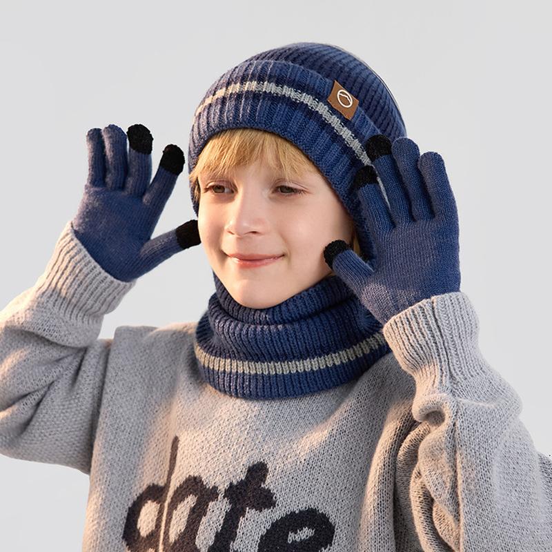 Children's Hat Gloves Scarf Set Winter Outdoor Cold-Proof Warm Knitted Wool Hat Velvet Ear Protection Hat