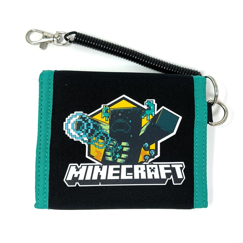 Kaitak Family Minecraft Bifold Wallet with Coil Closure and Velcro Closure, Official Merchandise, 1P5F58H (Turquoise)