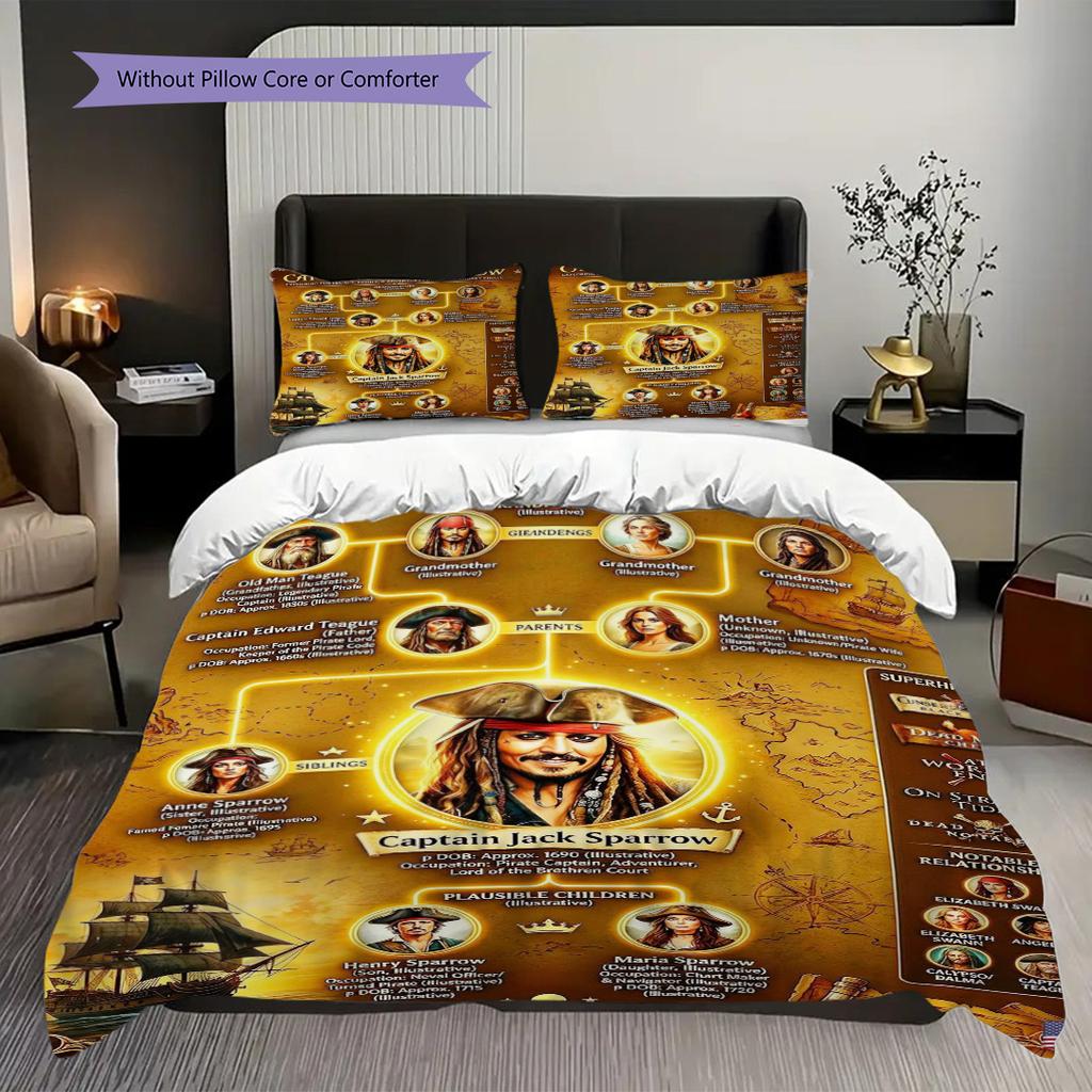 Jack Sparrow'S Adventure Pirate'S Life Bedding 1 Duvet Cover 2 Pillowcase Without Core Christmas Birthday Gift Duvet Cover And Pillowcase