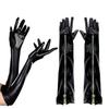 Shiny Zipper Long Gloves Cloth Women Gloves Fashion Patent Leather Black Gloves Halloween Cosplay