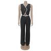 Women's Casual V-neck Button Top & Trousers Two-piece Set - New Fashion Europe/America