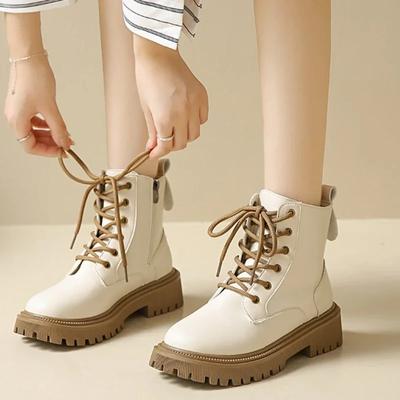 Mode 2024 Markenschuhe für Damen Schnürung Reißverschluss Damenstiefel Herbst Runde Zehenpartie Einfarbig Kurzer Schaft Plateau Wasserdichte Mode-Stiefel