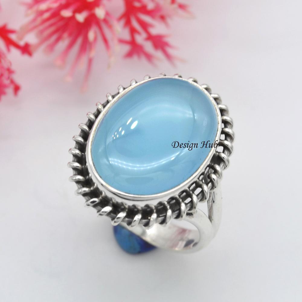 

Естественные ювелирные изделия стерлингового серебра кольца 925 Аква халцедон Хандмаде для подарка рождества