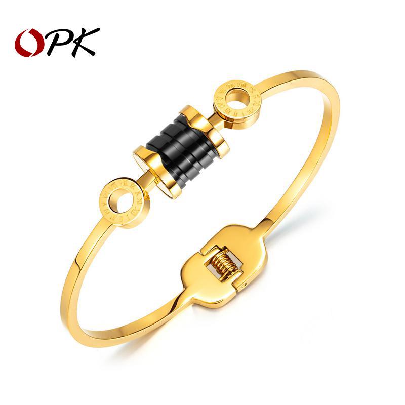 

OPK Jewelry Versatile Double Circle Roman Numeral Stainless Steel Bangle for Women