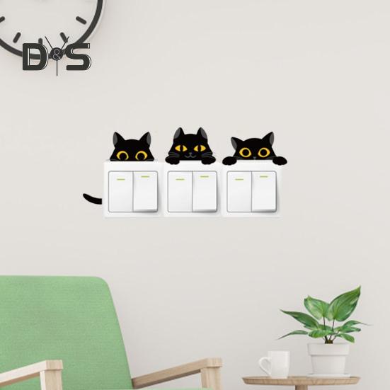 Cartoon Black Cat Switch Sticker Removable Self-adhesive Waterproof PVC Living Room Bathroom Light Switch Wall Socket Outlet Decoration Decal