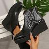 Stora Dams Ankelboots Höst Vinter Nyhet Retro Broderi Retro Korta Läderboots Plattformsdojor