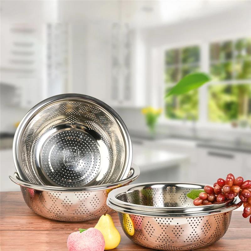 304 Stainless Steel Leaky Basin Rice Washing Sieve Basin Vegetable Basket Leaching Water Washing Fruit Filter Rice Basin6
