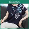 Kortærmet Blomstret T-shirt Bomuld Dame Sommer Løs Stor Størrelse Fed Rund Hals Top