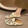 Fashion Brand Shoes Female 2025 Mules Women's Slippers Casual Slippers Women Fashion Rhinestone Flower Shoes Belt Buckle Flat Slippers