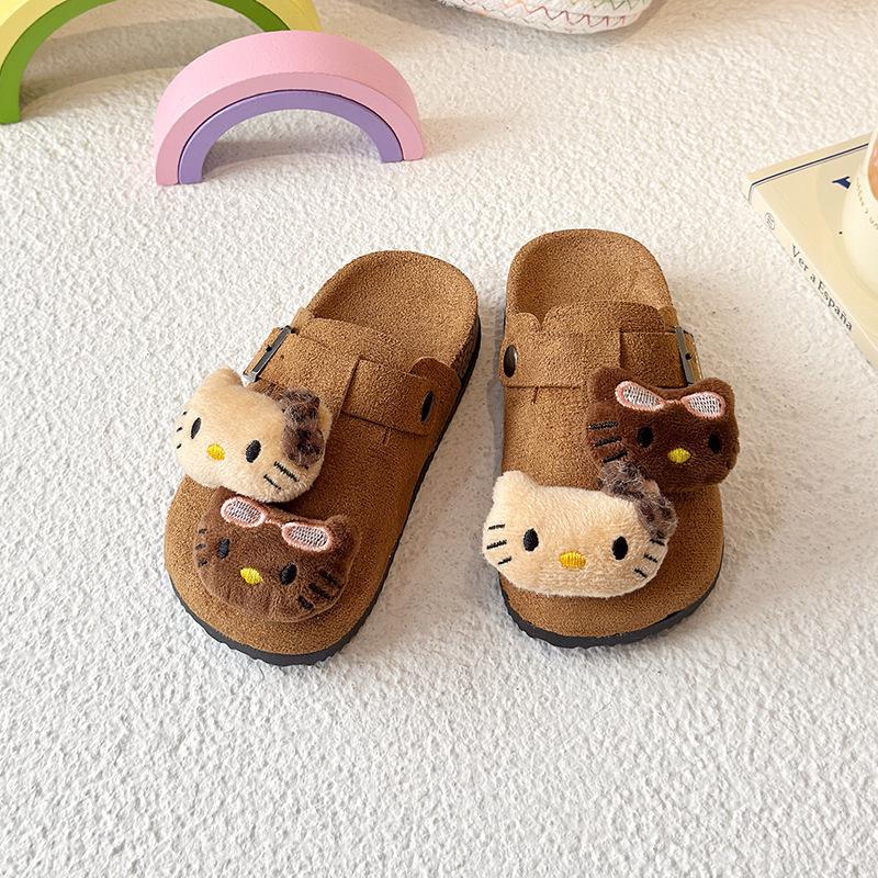 Girls' Outdoor Cartoon Cat Birkenstock Slippers - Cute, Soft Sole, Fashionable Half-Slippers for Spring and Autumn.