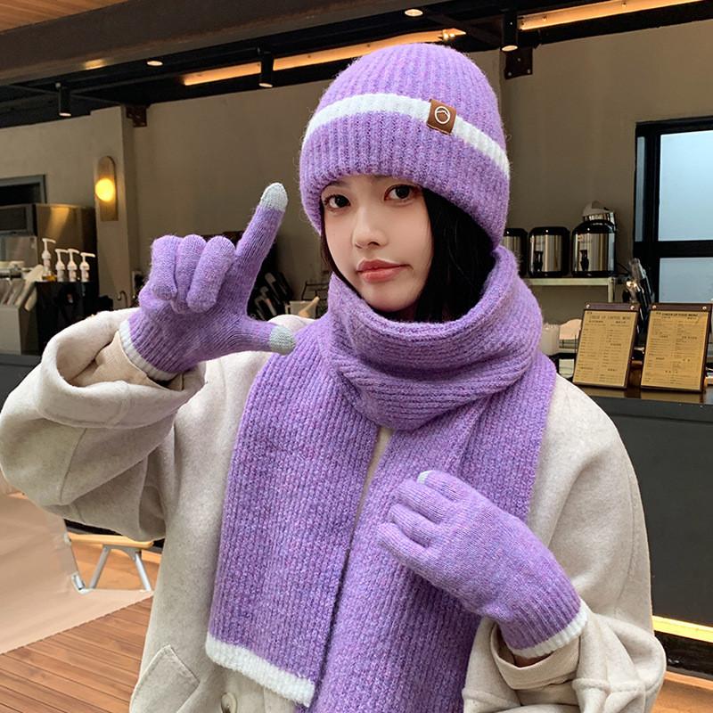 Classic Knit Hat Scarf Gloves Winter Set With Windproof Warmth For Women