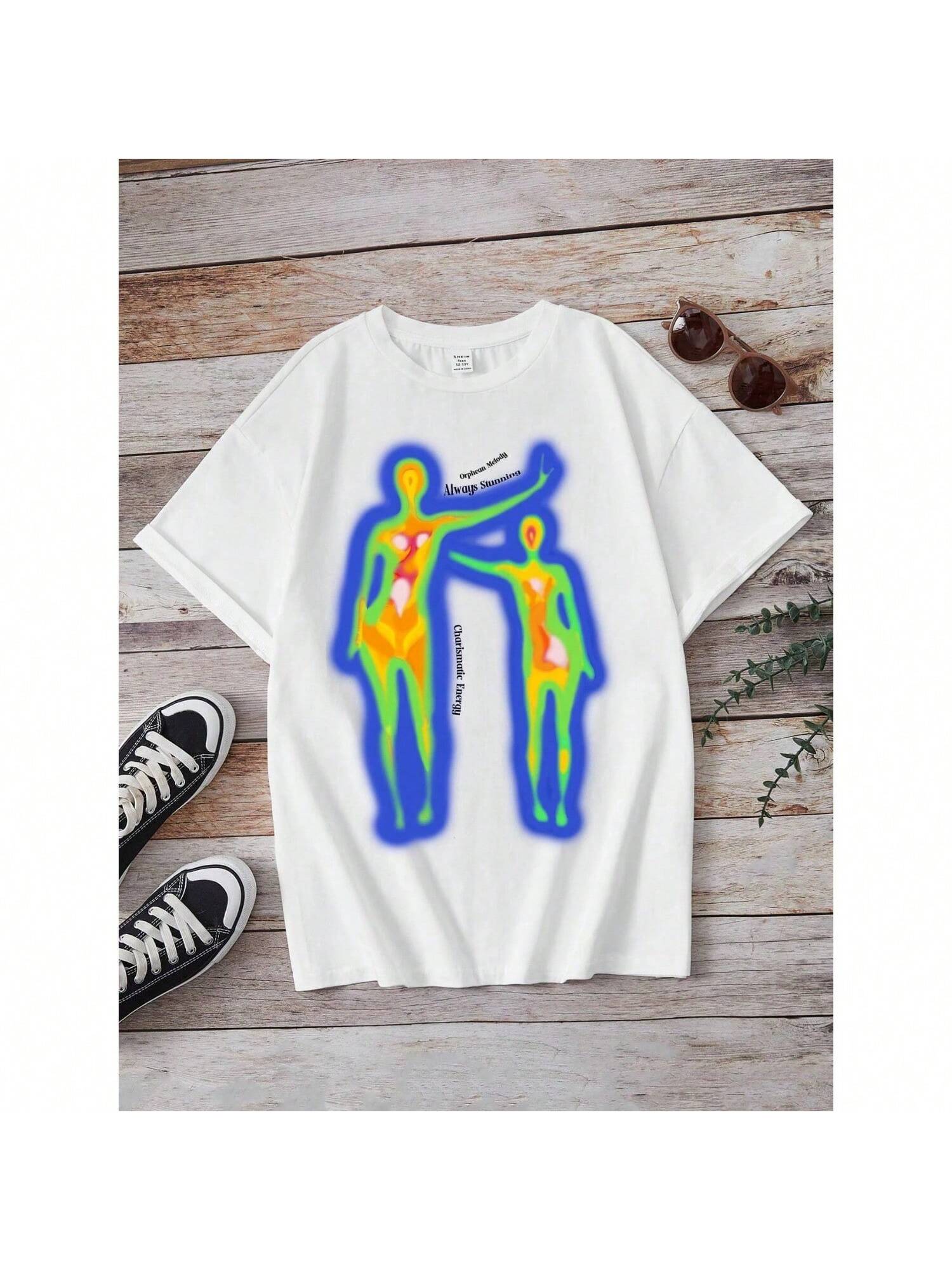 

Футболка с круглым вырезом и короткими рукавами с принтом в виде термограммы, спортивный повседневный универсальный стиль, подходит для летних прогулок XXXXXL чёрный