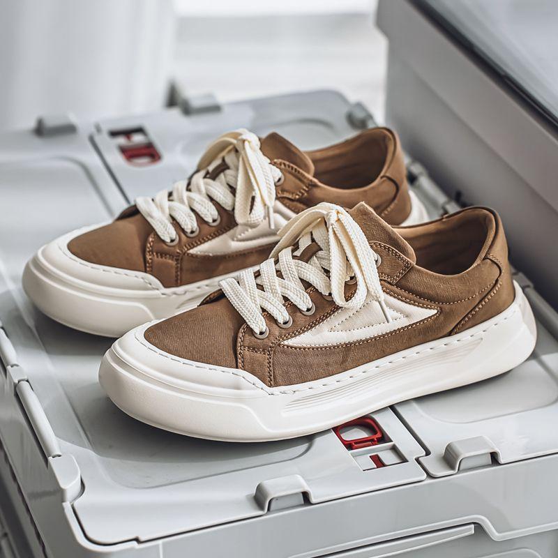 Fashion Men's Casual Shoes Lace-up Canvas Height Increasing Platform Sneakers Flat Elegant Fashion 2025 Size 44 Common New In Male Shoe