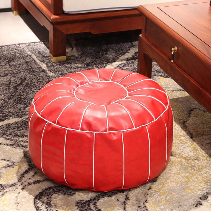 Brodera Hantverk Sittpuff Ottoman Marockansk PU-läder Puff Fotpall Rund 55cm Konstläder Ofylld Kudde Hemma Hantverk