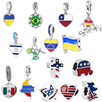 Copper Sparking Trinket National Flag Charms Pendants Fit Original Bracelet Diy Beads For Women Jewelry Making