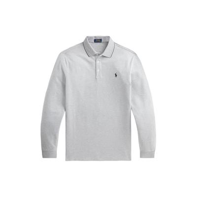 Polo Camisa Polo Casual de Manga Comprida com Acabamento Listrado e Bordado de Pônei Pequeno para Homem tops Cinza-Claro MNPOKNI16821196-020
