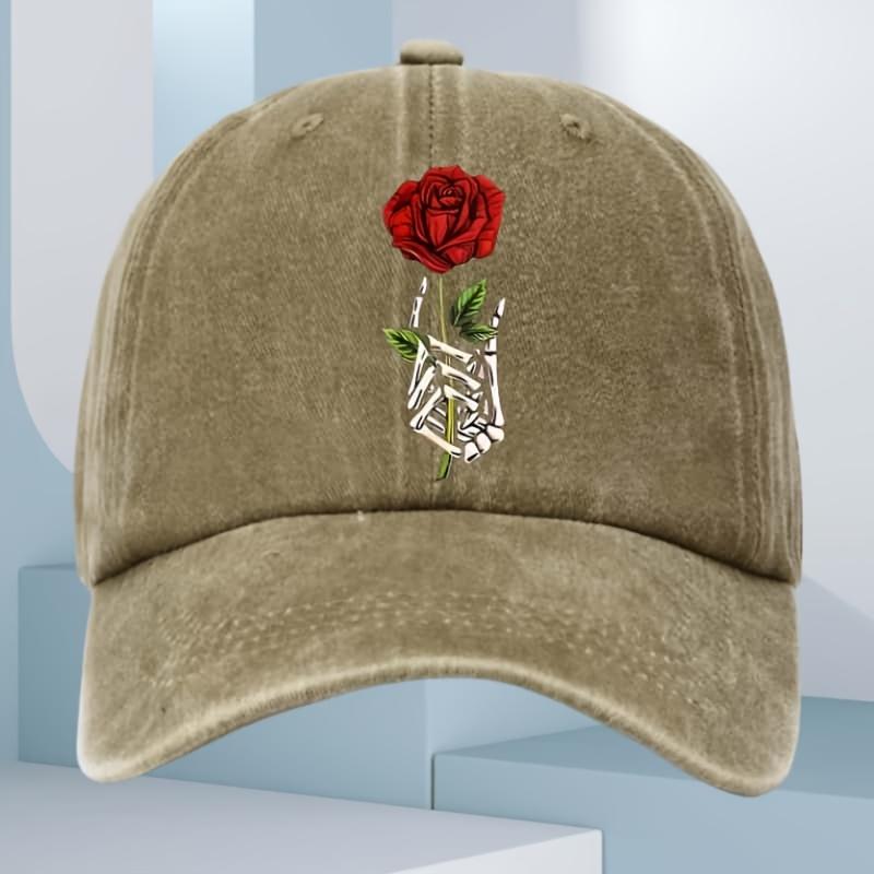 Rose Skull Printed Baseball Hat for Men and Women Outdoor Sports Running Sunscreen Daily Leisure Activities Duck Tongue Hat