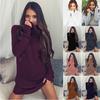 Women Warm Knitted Jumper Mini Dress Ladies High Neck Chunky Winter Sweater Top