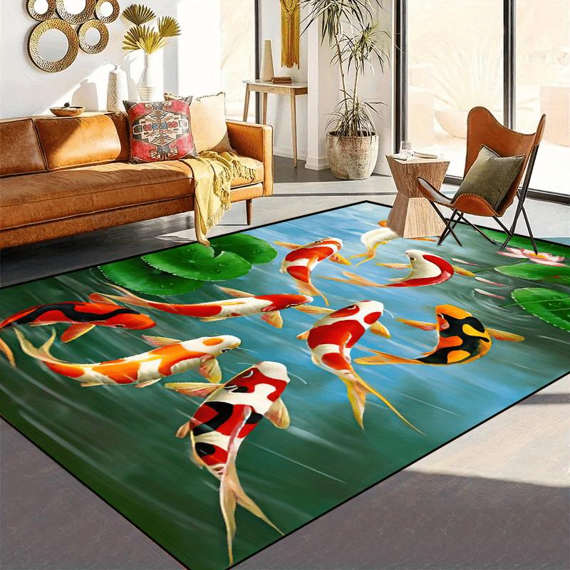 3D Koi Fish Print Soft Kitchen Rug Anti-Fatigue Kitchen Rug Waterproof Non-Slip Rugs Set Runner Rug Bedside Rug Absorbent Carpet For Kitchen