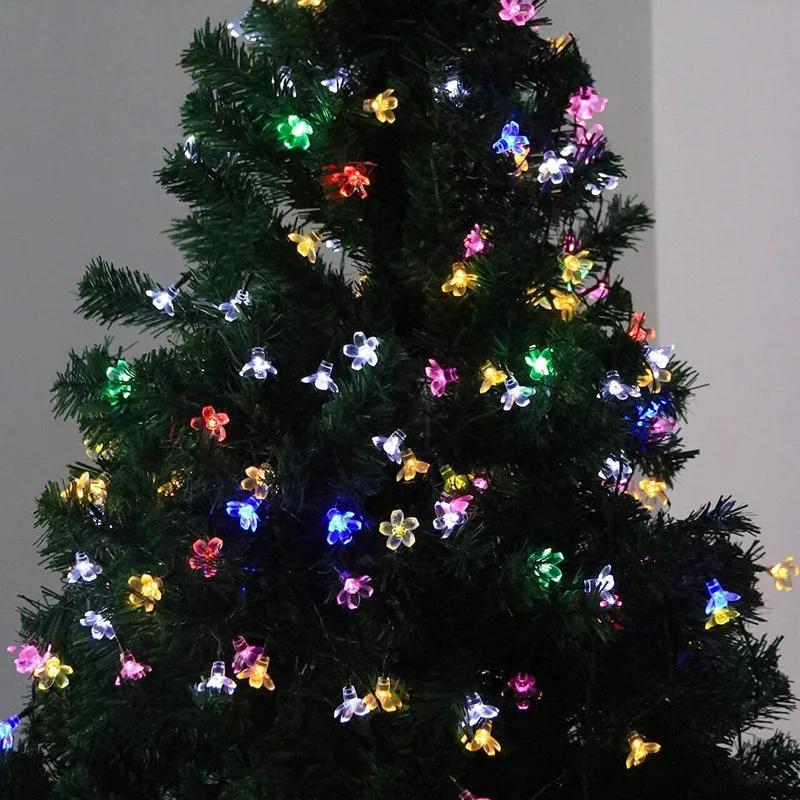 Solar Cherry String Lights Outdoor Sakura Garlands Peach Flower LED Night Lamp for Wedding Party Tree Garden Parterre Decoration