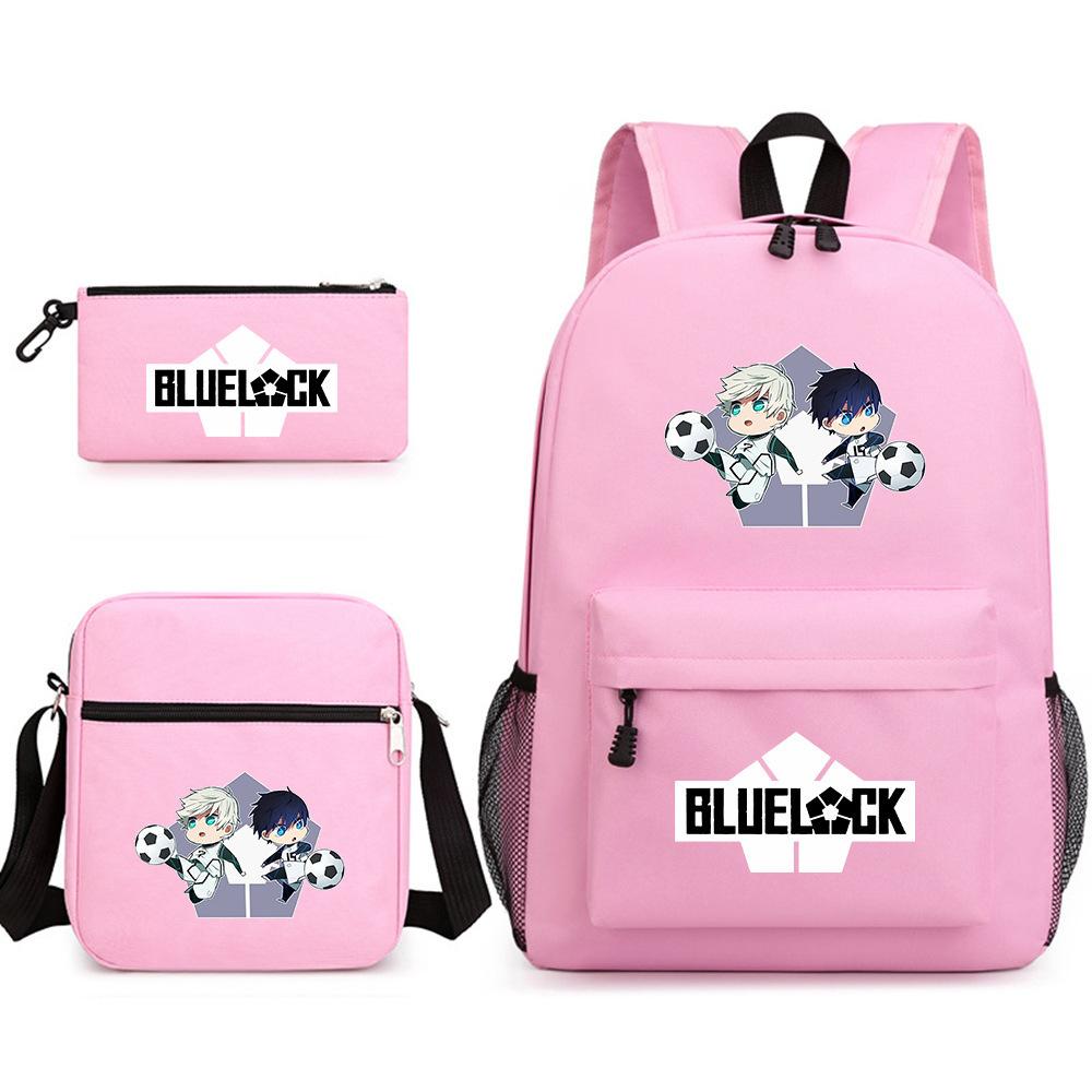 3 Piece School Backpack Set for Students Large Capacity Oxford Cloth Schoolbag with Shoulder Strap and Pencil Case