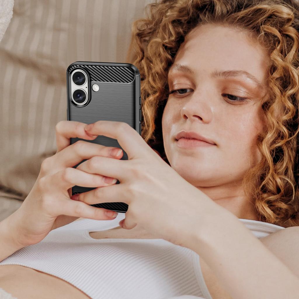 For iPhone 16 Case with Screen Film WANLONFENG LS Series Big Lens Hole Brushed Texture TPU Phone Cover