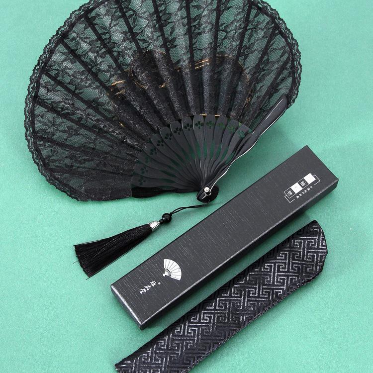 Chinese-Style Women's Qipao Lace Folding Fan - Portable Summer Dance Fan