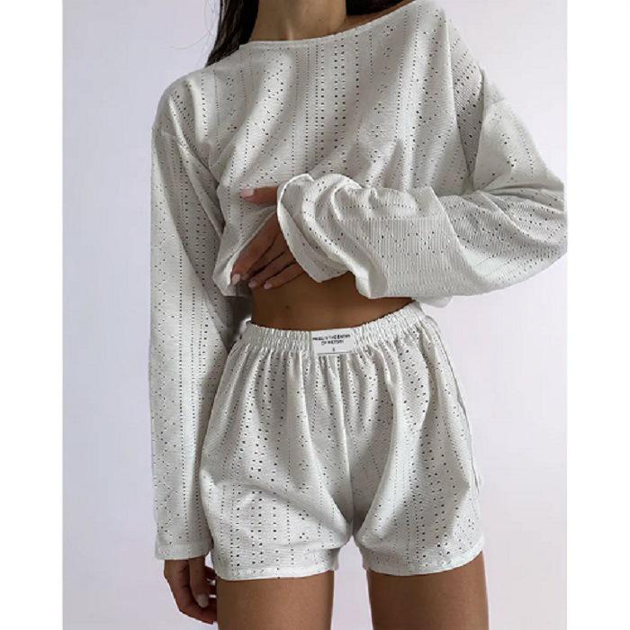

European and American Women s Spring/Summer Slim-Fit Set: Loose Pullover Top & Shorts, Simple, Fashionable, Versatile Style L білий