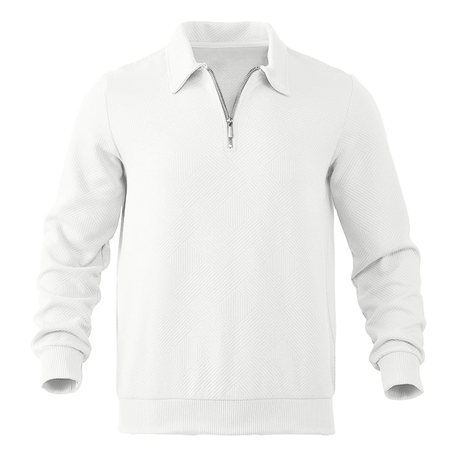 

Мужская свободная повседневная толстовка с длинными рукавами, лацканами и застежкой-молнией XL белый